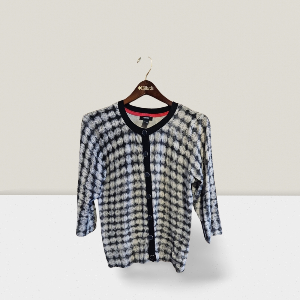 Alfani Black and Cream Cardigan with Checkered Pattern